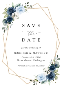 Navy and Blue Flowers Wedding Save the Date design preview