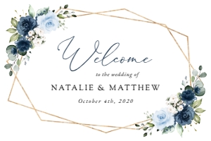 Navy and Blue Flowers Welcome Sign - Wedding Sign - Party Sign design preview