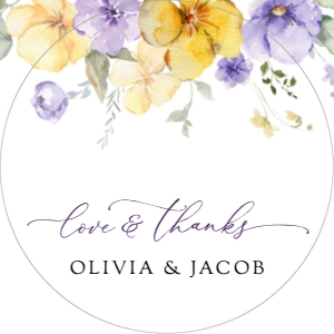 Purple and Yellow Flowers Wedding Circle Favor Tags, Gift Tags, Printable File, SH130: Purple and Yellow Flowers Wedding Bundle - Party Items