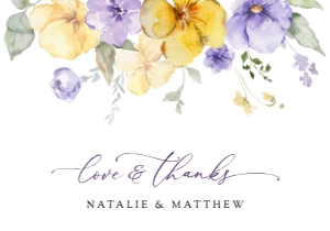 Purple and Yellow Flowers Flat Thank You Card, Wedding Stationery, Printable File, SH130: Purple and Yellow Flowers Wedding Bundle - Party Items