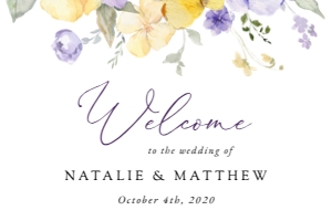 Purple and Yellow Flowers Welcome Sign, Wedding Sign, Printable File, SH130, 24x36: Purple and Yellow Flowers Wedding Bundle - Party Items