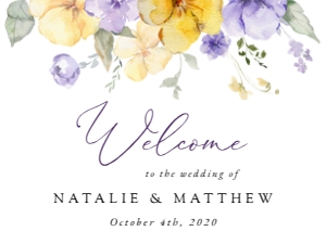 Purple and Yellow Flowers Welcome Sign - Wedding Sign design preview
