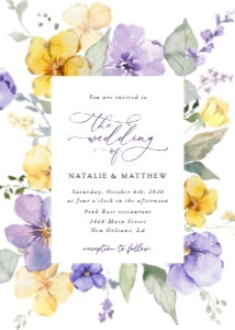 Purple and Yellow Flowers Wedding Invitation, Wedding Stationery, Printable File, SH130: Purple and Yellow Flowers Wedding Invitation Suite