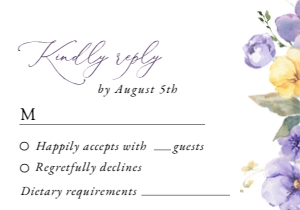 Purple and Yellow Flowers Wedding RSVP Card, Wedding Stationery, Printable File, SH130: Purple and Yellow Flowers Wedding Invitation Suite