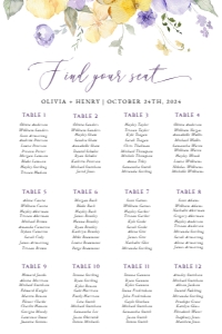 Purple and Yellow Flowers Seating Chart, Wedding Sign, Printable File, SH130, 24x36: Purple and Yellow Flowers Wedding Bundle - Party Items