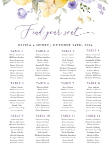 Purple and Yellow Flowers Seating Chart, Wedding Sign, Printable File, SH130, 18x24: Purple and Yellow Flowers Wedding Bundle - Party Items