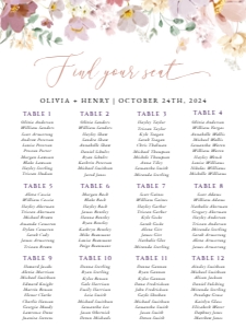 Colorful Flowers Seating Chart - Wedding Sign design preview
