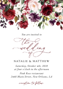 Burgundy, Purple and Pink Flowers Wedding Invitation, Wedding Stationery, Printable File, SH132: Burgundy, Purple and Blush Flowers Wedding Bundle - Party Items