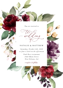 Burgundy Flowers, Purple Flowers, Pink Flowers, Wedding Invite design preview