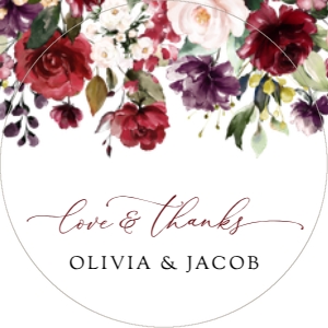 Burgundy, Purple and Blush Flowers Wedding Favor Tags design preview