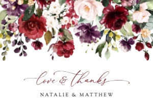 Burgundy, Purple and Blush Flowers Wedding Thank You Card design preview