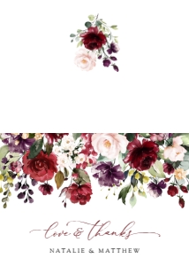 Burgundy, Purple and Pink Flowers Folded Thank You Card, Wedding Stationery, Printable File, SH132: Burgundy, Purple and Blush Flowers Wedding Bundle - Party Items