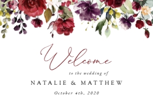 Burgundy, Purple and Pink Flowers Welcome Sign, Wedding Sign, Printable File, SH132, 24x36: Burgundy, Purple and Blush Flowers Wedding Bundle - Party Items