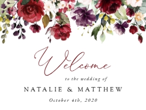 Burgundy, Purple and Blush Flowers Welcome Sign - Wedding Sign design preview
