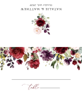Burgundy, Purple and Pink Flowers Place Card, Tent Card, Wedding Stationery, Printable File, SH132: Burgundy, Purple and Blush Flowers Wedding Bundle - Party Items