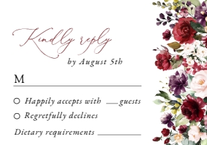 Burgundy, Purple and Pink Flowers Wedding RSVP Card, Wedding Stationery, Printable File, SH132: Burgundy, Purple and Blush Flowers Wedding Bundle - Party Items