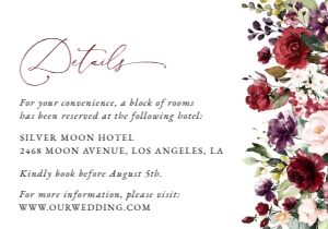 Burgundy, Purple and Pink Flowers Wedding Details Card, Wedding Stationery, Printable File, SH132: Burgundy, Purple and Blush Flowers Wedding Bundle - Party Items