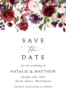 Burgundy, Purple and Pink Flowers Save the Date, Wedding Stationery, Printable File, SH132: Burgundy, Purple and Blush Flowers Wedding Save the Date