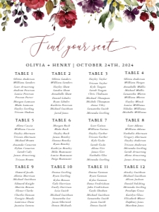 Burgundy, Purple and Pink Flowers Seating Chart, Wedding Sign, Printable File, SH132, 18x24: Burgundy, Purple and Blush Flowers Wedding Bundle - Party Items