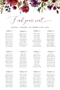 Burgundy, Purple and Pink Flowers Seating Chart, Wedding Sign, Printable File, SH132, 24x36: Burgundy, Purple and Blush Flowers Wedding Bundle - Party Items