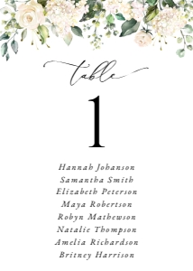 Cream White Flowers Wedding Seating Cards design preview