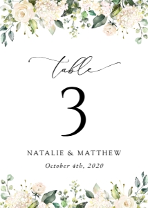 Cream White Flowers Wedding Table Number Sign design preview
