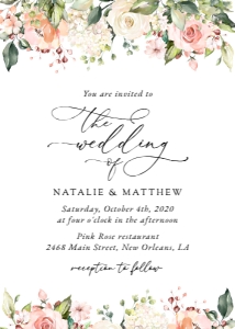 Pink, Orange and White Flowers Wedding Invitation, Wedding Stationery, Printable File, SH134: Pink, Orange and White Flowers Wedding Invitation