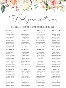 Pink, Orange and White Flowers Seating Chart - Wedding Sign design preview