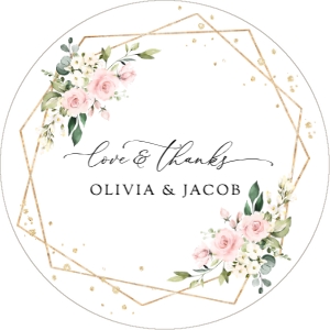 Pink Flowers and Gold Confetti Wedding Favor Tags design preview