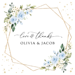 Blue Flowers and Gold Confetti Wedding Square Favor Tags, Gift Tags, Printable File, SH136: Blue Flowers and Gold Confetti Wedding Favor Tags