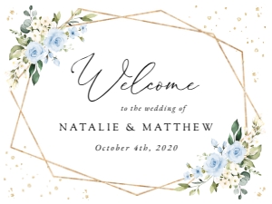 Blue Flowers and Gold Confetti Welcome Sign, Wedding Sign, Printable File, SH136, 18x24: Blue Flowers and Gold Confetti Wedding Bundle - Party Items