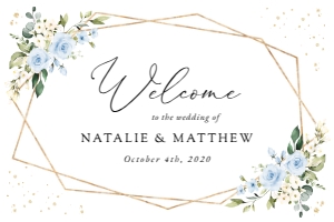 Blue Flowers and Gold Confetti Welcome Sign, Wedding Sign, Printable File, SH136, 24x36: Blue Flowers and Gold Confetti Wedding Bundle - Party Items