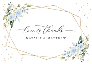 Blue Flowers and Gold Confetti Flat Thank You Card, Wedding Stationery, Printable File, SH136: Blue Flowers and Gold Confetti Wedding Thank You Card