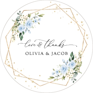 Blue Flowers and Gold Confetti Wedding Circle Favor Tags, Gift Tags, Printable File, SH136: Blue Flowers and Gold Confetti Wedding Favor Tags