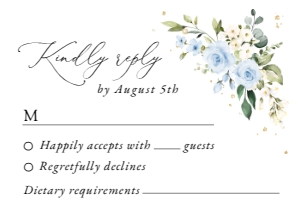 Blue Flowers and Gold Confetti Wedding RSVP Card, Wedding Stationery, Printable File, SH136: Blue Flowers and Gold Confetti Wedding Bundle - Party Items