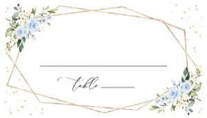 Blue Flowers and Gold Confetti Place Card, Flat Card, Wedding Stationery, Printable File, SH136: Blue Flowers and Gold Confetti Wedding Place Card - Escort Card
