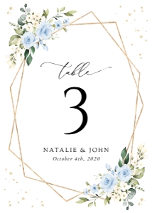 Blue Flowers and Gold Confetti Wedding Table Number Sign design preview