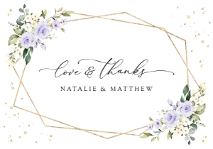 Purple Flowers and Gold Confetti Flat Thank You Card, Wedding Stationery, Printable File, SH137: Purple Flowers and Gold Confetti Wedding Thank You Card