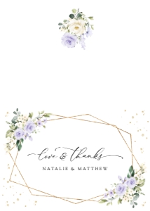 Purple Flowers and Gold Confetti Folded Thank You Card, Wedding Stationery, Printable File, SH137: Purple Flowers and Gold Confetti Wedding Thank You Card