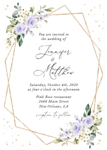 Purple Flowers and Gold Confetti Wedding Invitation, Wedding Stationery, Printable File, SH137: Purple Flowers and Gold Confetti Wedding Bundle - Party Items