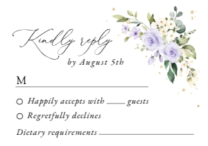 Purple Flowers and Gold Confetti Wedding RSVP Card, Wedding Stationery, Printable File, SH137: Purple Flowers and Gold Confetti Wedding Bundle - Party Items