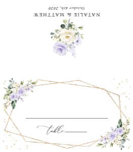 Purple Flowers and Gold Confetti Place Card, Tent Card, Wedding Stationery, Printable File, SH137: Purple Flowers and Gold Confetti Wedding Bundle - Party Items