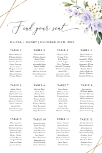 Purple Flowers and Gold Confetti Seating Chart, Wedding Sign, Printable File, SH137, 24x36: Purple Flowers and Gold Confetti Wedding Bundle - Party Items