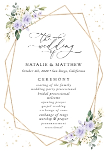Purple Flowers and Gold Confetti Wedding Program, Wedding Stationery, Printable File, SH137, 5x7: Purple Flowers and Gold Confetti Wedding Bundle - Party Items