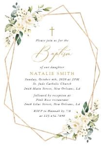 Cream White Flowers Baptism Invitation design preview