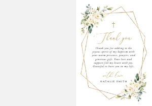 White Flowers Thank You Card With Photo, Baptism, Printable File, SH138: Cream White Flowers Baptism Mini Bundle - Party Items