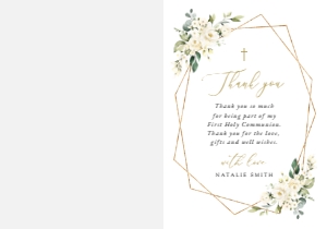 Cream White Flowers First Holy Communion Thank You Card design preview