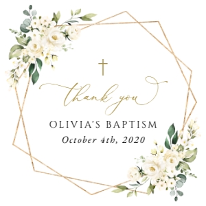 Cream White Flowers Baptism Favor Tags design preview