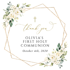 Cream White Flowers First Holy Communion Favor Tags design preview
