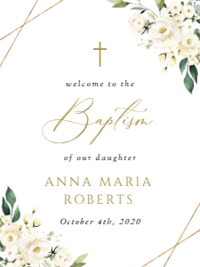 White Flowers Welcome Sign, Baptism Sign, Printable File, SH138, 18x24: Cream White Flowers Baptism Mini Bundle - Party Items